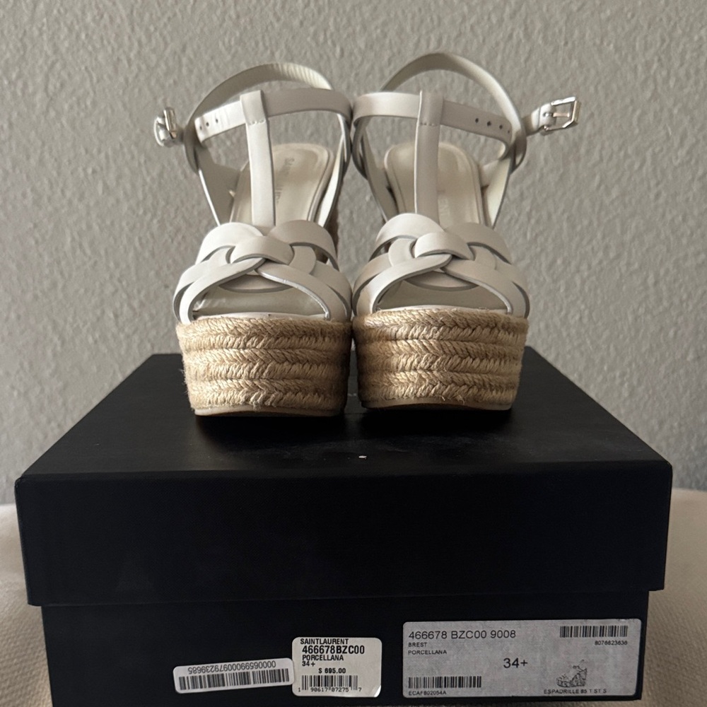 Saint Laurent White Espadrille Wedge Sandals